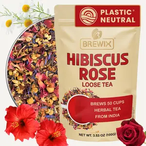 BREWIX, Hibiscus Rose Herbal Loose Tea (50+ Cups) | 100% Natural, Handmade, Pure from Hibiscus Flowers | Hibiscus with Rose Petals, Chamomile and Exotic Spices | Supports Everyday Wellness | Floral Tea
