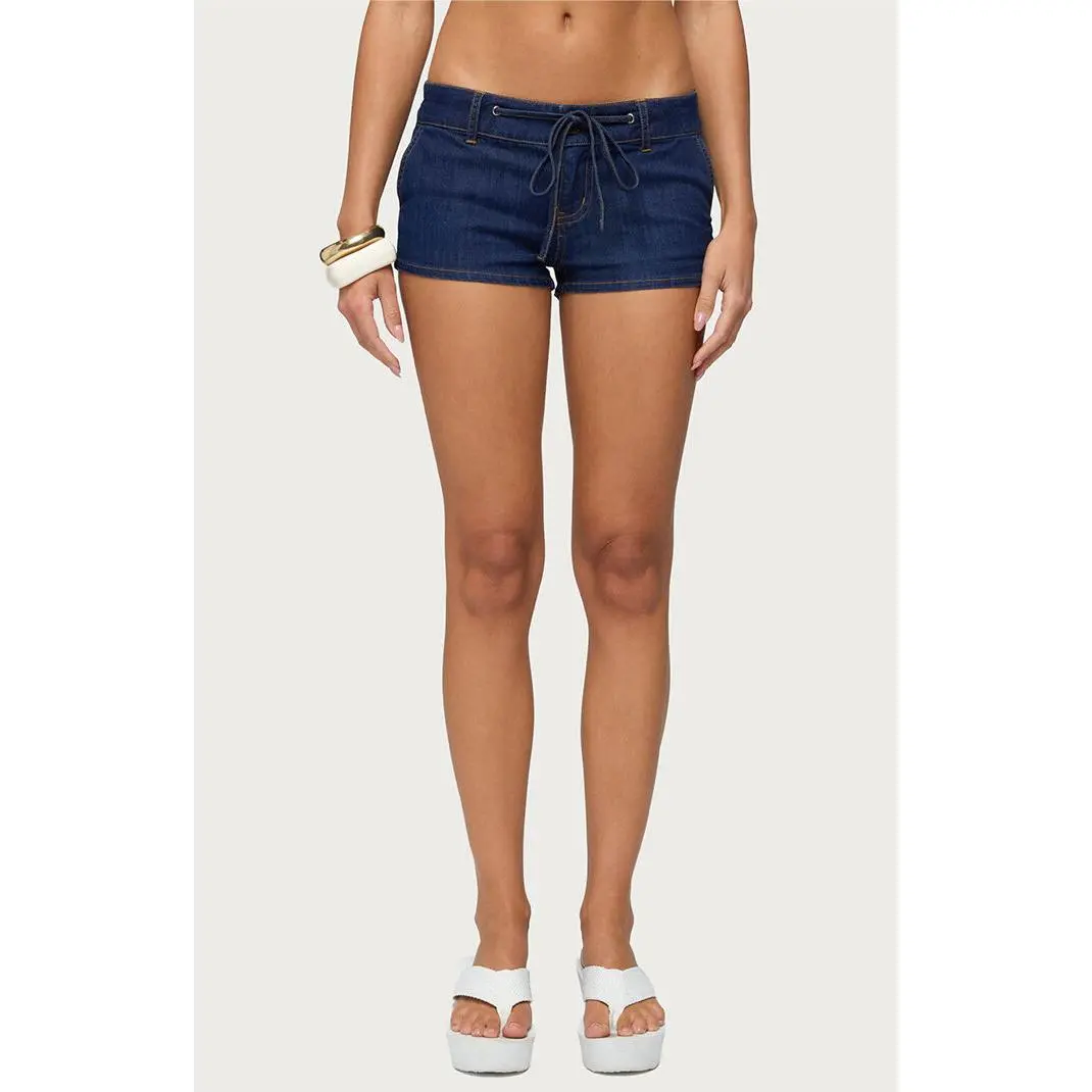 Edikted Women's Falen Tie Denim Micro Shorts