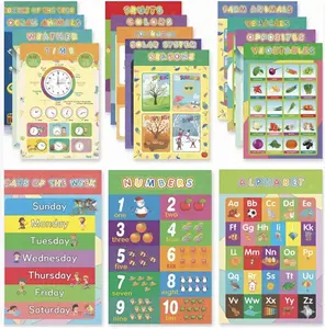 16 Laminated Educational Posters for Kids - ABC, Math & More Laminated Poster Boards, Bright Wall Art for Classrooms, Room Decor (Ideal for Homeschool Learning)