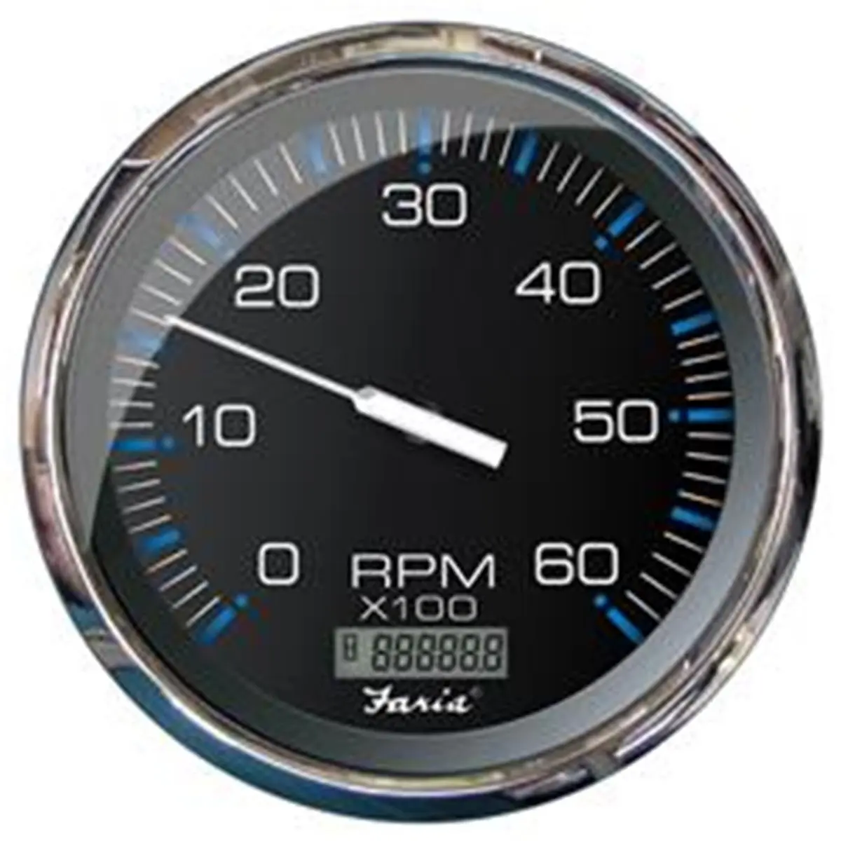 212 MAIN 5 in. Electronic Tachometer with Digital Hourmeter, 6000 RPM for Gas Inboard, +12vdc, Chesapeake Black Style, Stainless Steel & Aluminum Bezel, Contoured White Pointer, Lightweight, Long Life, Anti-Scratch Flat Glass Lens