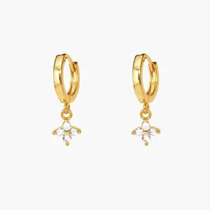 en route Gold Clover Mini Hoop Earrings, Elegant Gold Finish with CZ Stone Detail, Perfect for Daily Wear and Layering with Other Pieces