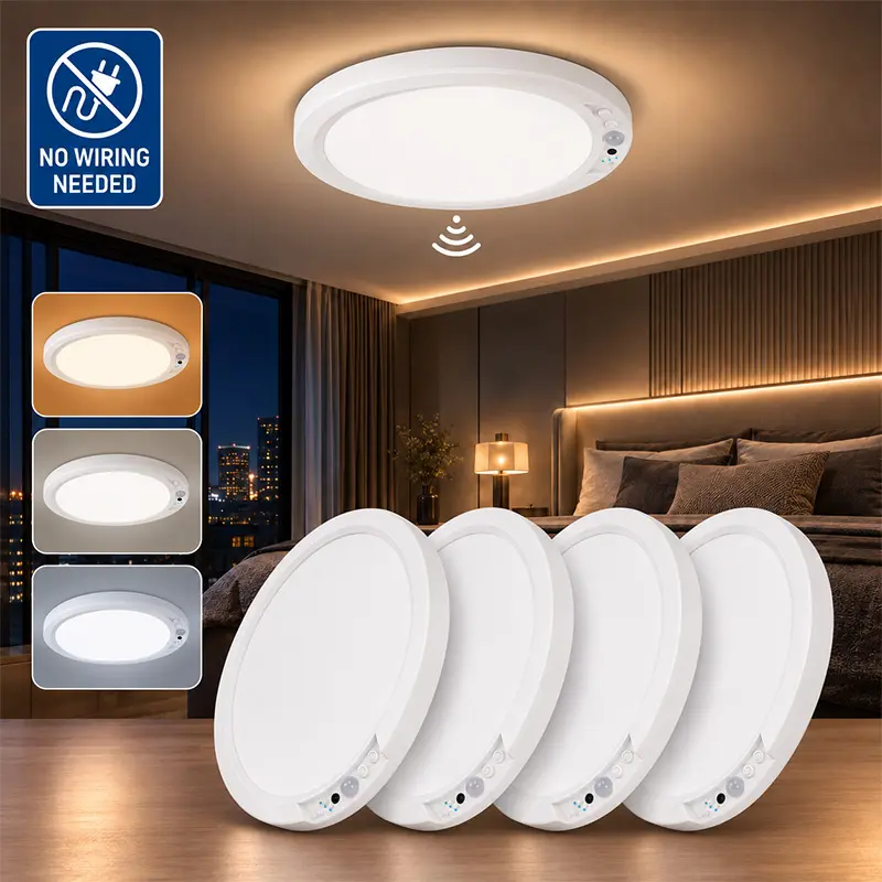 Back-to-School Rechargeable Motion Sensor Ceiling Light with Remote, 4000mAh Wireless Magnetic LED Light with 3 Color Modes, No-Wiring Dorm Room Essential for Closet, Hallway, Stairs, Entryway ,shower lamp& Apartment ,Easy Install Led