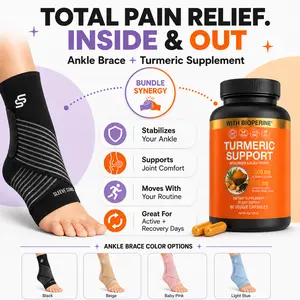 Sleeve Stars Ankle Brace & Turmeric Curcumin Supplement Bundle – Adjustable Customizable Compression Ankle Sleeve with Removable Strap + Joint Support Capsules with Ginger & BioPerine, for Men & Women
