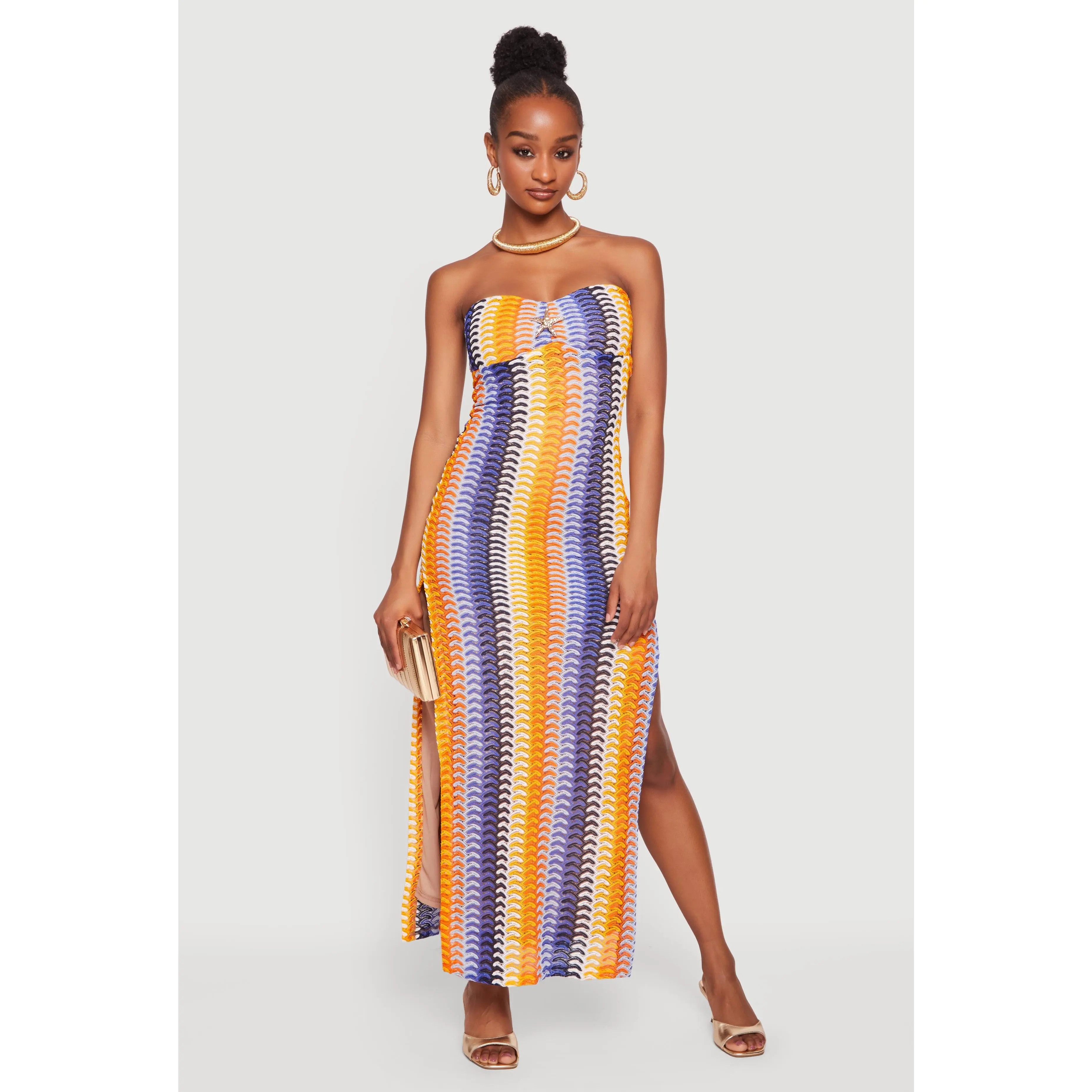 Starfish Detail Patterned Maxi Tube Dress