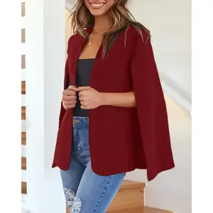 Women’s Cape Blazer – Split-Sleeve, Open-Front Casual Jacket/Coat for Workwear