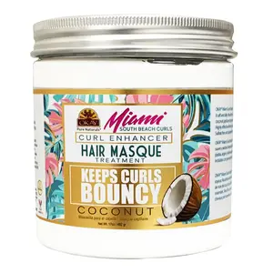 OKAY Miami South Beach Curls Coconut Hair Masque - Deep Moisture, Curl Enhancing & Frizz Control Treatment for Curly, Coily & Wavy Hair - 17 oz
