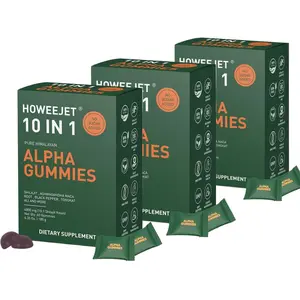 Howeejet 10-in-1 Alpha Shiraji Gummies 4000mg | Energy & Vitality | Tongkat Ali Maca Root Fulvic Acid | Non-GMO Vegan | 60 Gummies | Workout Supplement