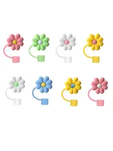 Cute Flower Straw Cover Fits XL 10 mm Size Silicone Topper Cap for Large Stanley Straws Keeps Clean and Hygienic Drinkware Beverage