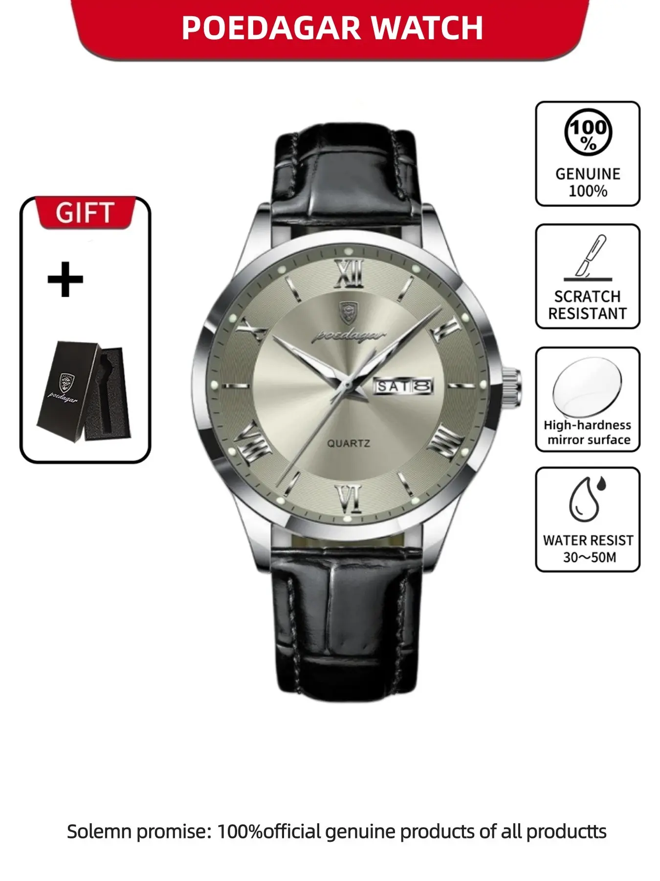 POEDAGAR Men's Fashion Waterproof Weekly Calendar Sports Watch Belt Quartz Watch Men's Watch Party Gift Preferred Waterproof Sport Watches, Analogue Quartz Watch