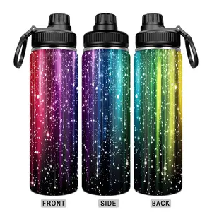 22oz Sports Water Bottle, Dual-Layer Vacuum Insulated Cup, Sealed Lid with Handle, Easy to Carry, Ideal for Outdoor Activities, Colorful Print