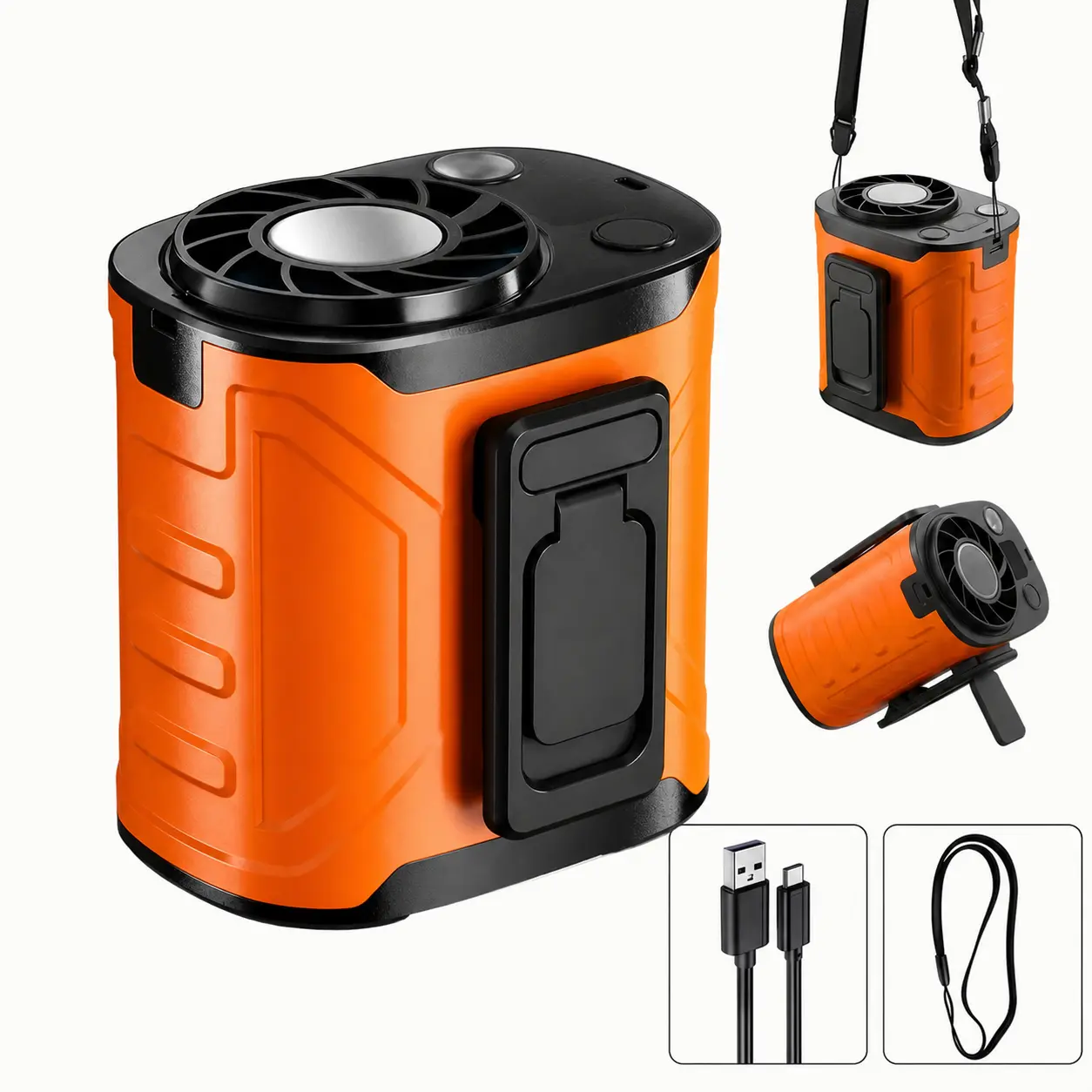 Portable Waist-Hanging Fan | Neck-Hanging Fan | Desktop Fan — Adjustable 199 Speed Levels, 5000mAh Battery, USB Charging, LED Power Display; Comes with LED Flashlight, Lanyard, and Waist Clip | Perfect for Outdoor Work, Home, and Office Use