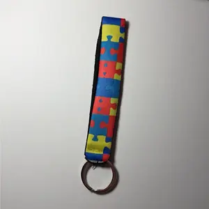 Sublimated Puzzle Piece Wristlet Keychain Lightweight Key Holder Strap Autism Awareness Gift Colorful Key Fob