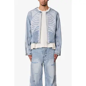 mnml Skeleton Moto Jacket - Washed Blue