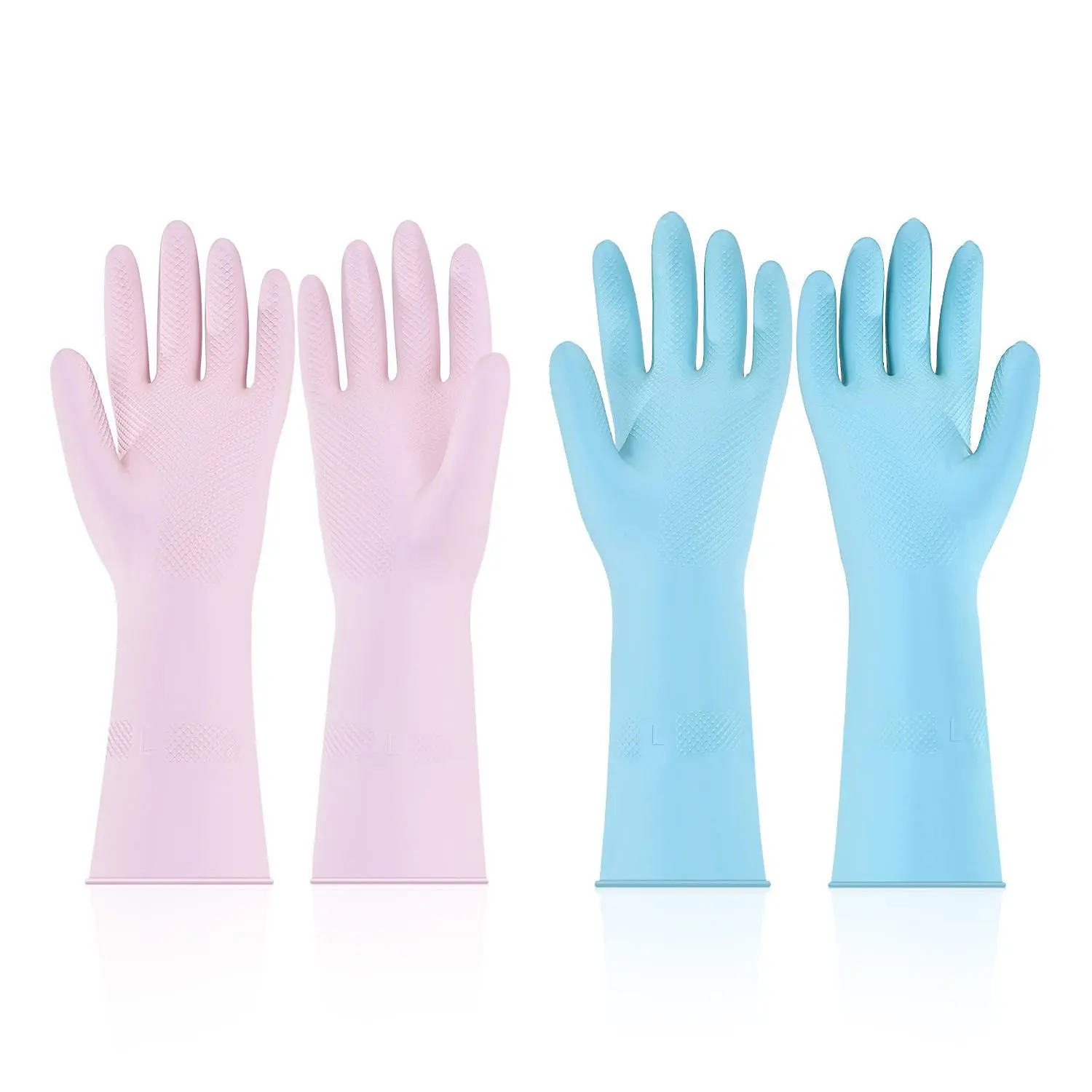 VEVOR Latex Waterproof Reusable Dishwashing Gloves - 2 Pairs (Large Pink + Purple), Textured Firm-Grip, Flexible, Leakproof Seal, for Households Indoor/Outdoor Kitchen Cleaning Tasks