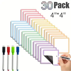 Reusable Magnetic Notepads, 30 Sheets, 4x4 Inch, Whiteboard & Fridge Use, Includes 4 Erasable Pens, Office & Home Organization