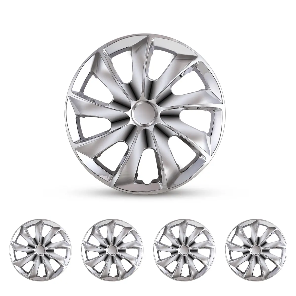 WOLFSTORM 4-Pack 15-in ABS Plastic Wheel Covers - Matte Black, Black Lacquer, Silver Hubcaps, Quick Installation Auto Replacement Parts, Fits Iron Wheels, Vehicle Styling for Cars, Trucks, SUVs, Set Of 4