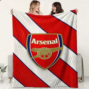 Premier League Football Theme Flannel Blanket, Arsenal Fc Crest Memorial Throw, High-Definition Print, Soft Comfortable, Perfect Gift, Couple Blanket, Large Size, Lightweight Cozy Blanket