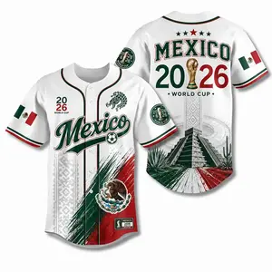 Mexico 2026 Baseball Jersey for Men Women, Mexican Flag Button Up Sports Shirt, Heritage Fan Apparel, Adult & Youth Size, Classic Home Stadium Jersey