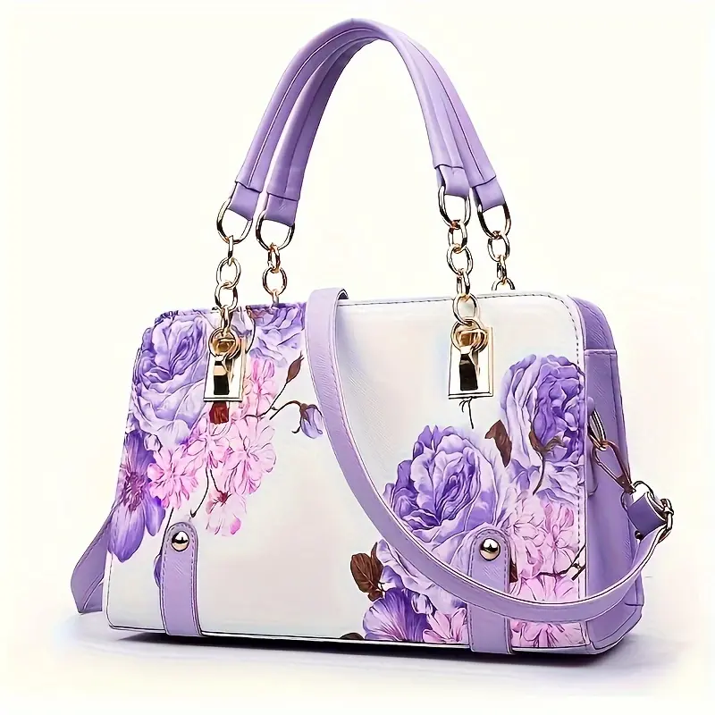 Elegant Floral Printed Women Crossbody Bag Fashionable Shoulder Bag Casual Handbag with Wallet Elegant Floral Printed Women Crossbody Bag Fashionable Shoulder Bag Casual Handbag with Wallet