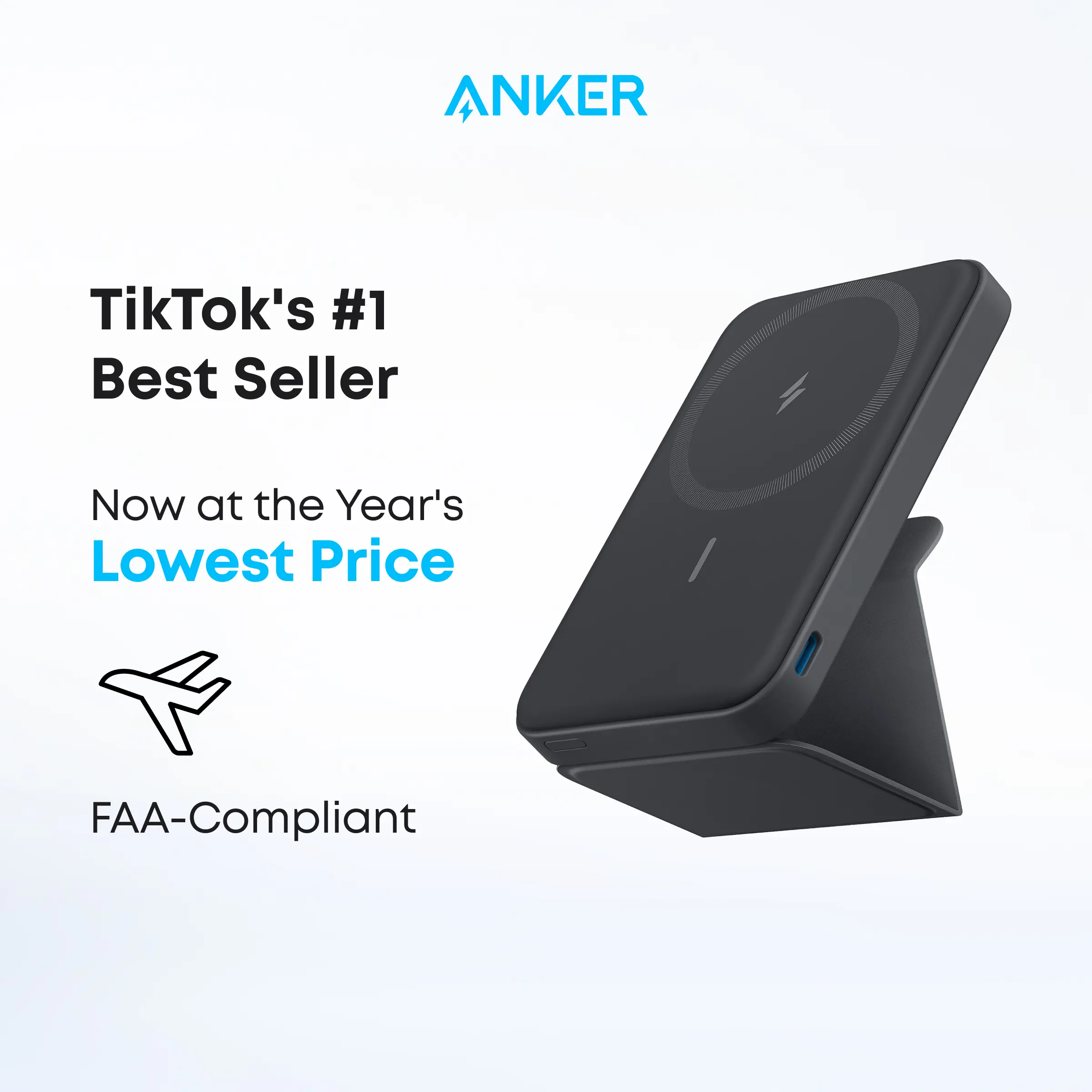 【Magnetic Power Bank】Anker 5,000mAh Magnetic Power Bank, Wireless Portable Charger with Foldable Stand & Side USB-C Port, Battery Pack for iPhone 17/16/15/14/13#DealsForYouDays
