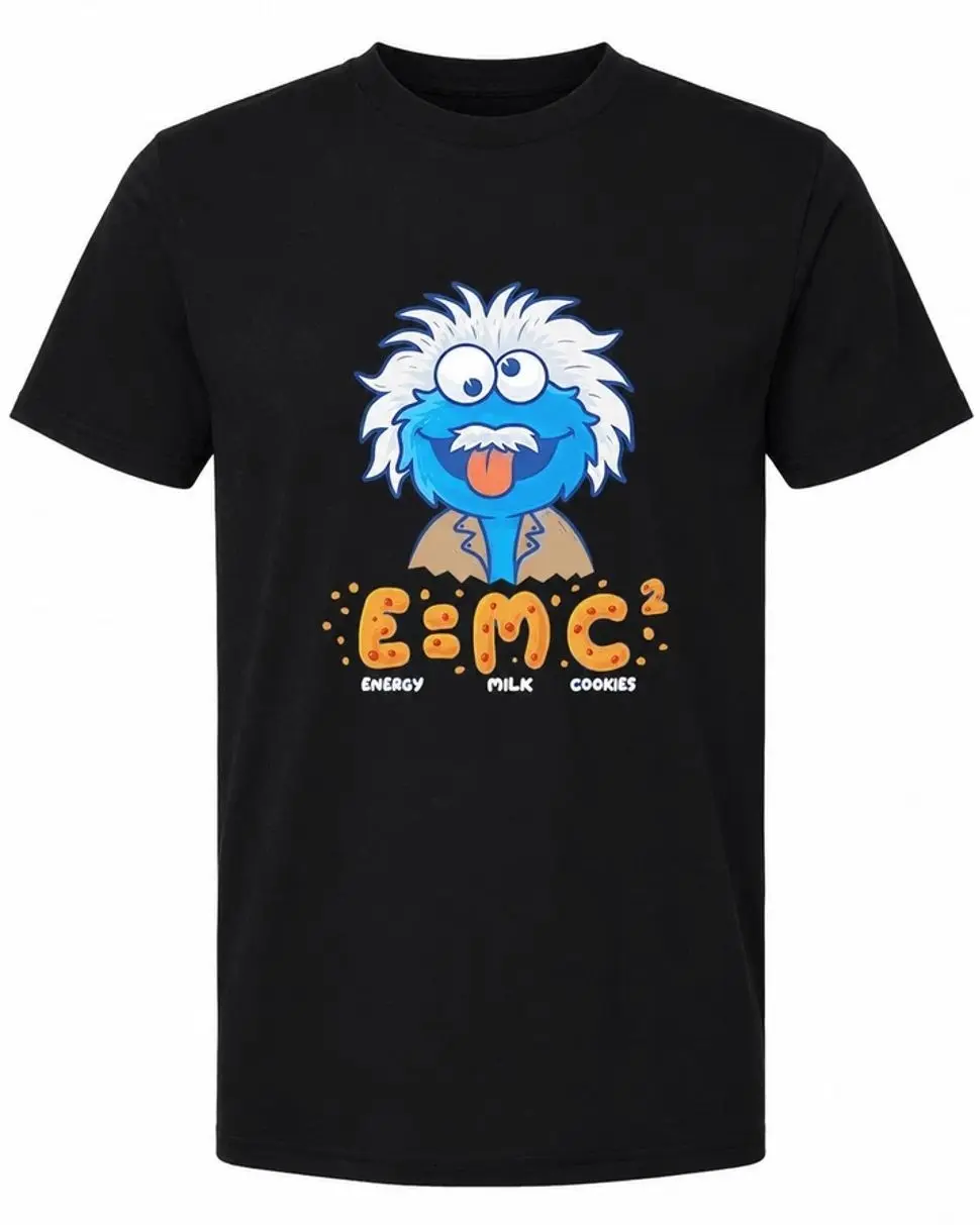 Women's Classic Fitted Cotton Short-Sleeve Cookie Monster E=MC² Physics Parody Energy Milk Cookies Clothes T-Shirt UH2