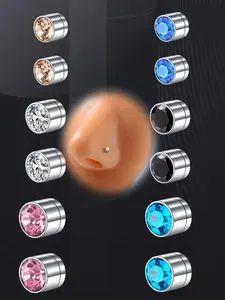 12Pcs Fake Nose Stud Fake Nose Ring Stud Fake Nose Piercing Fake Lip Ring Fake Earrings Stud Multi Color CZ Fake Cartilage Helix Earring Clip On Earring Hoop Fake Eyebrow Ring Fake Bridge Piercing