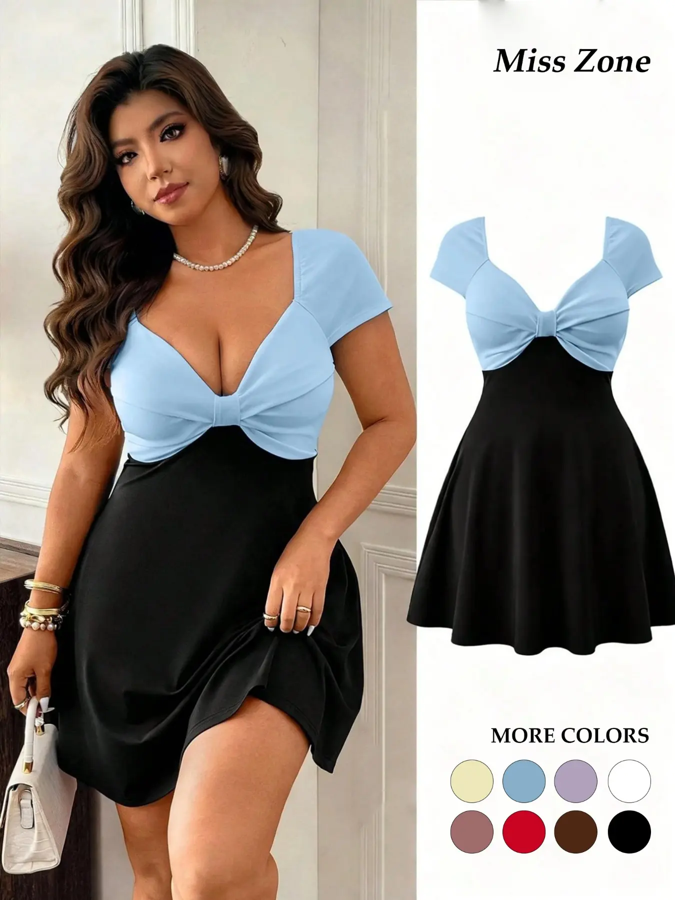 Women's Plus Size Color Block Dress Twist Front Sweetheart Neck Short Sleeve A-Line Skater Mini Elegant Evening Dress Formal Wear Party Cocktail Outfits Trendy Fashion Elegance Dresses For Party