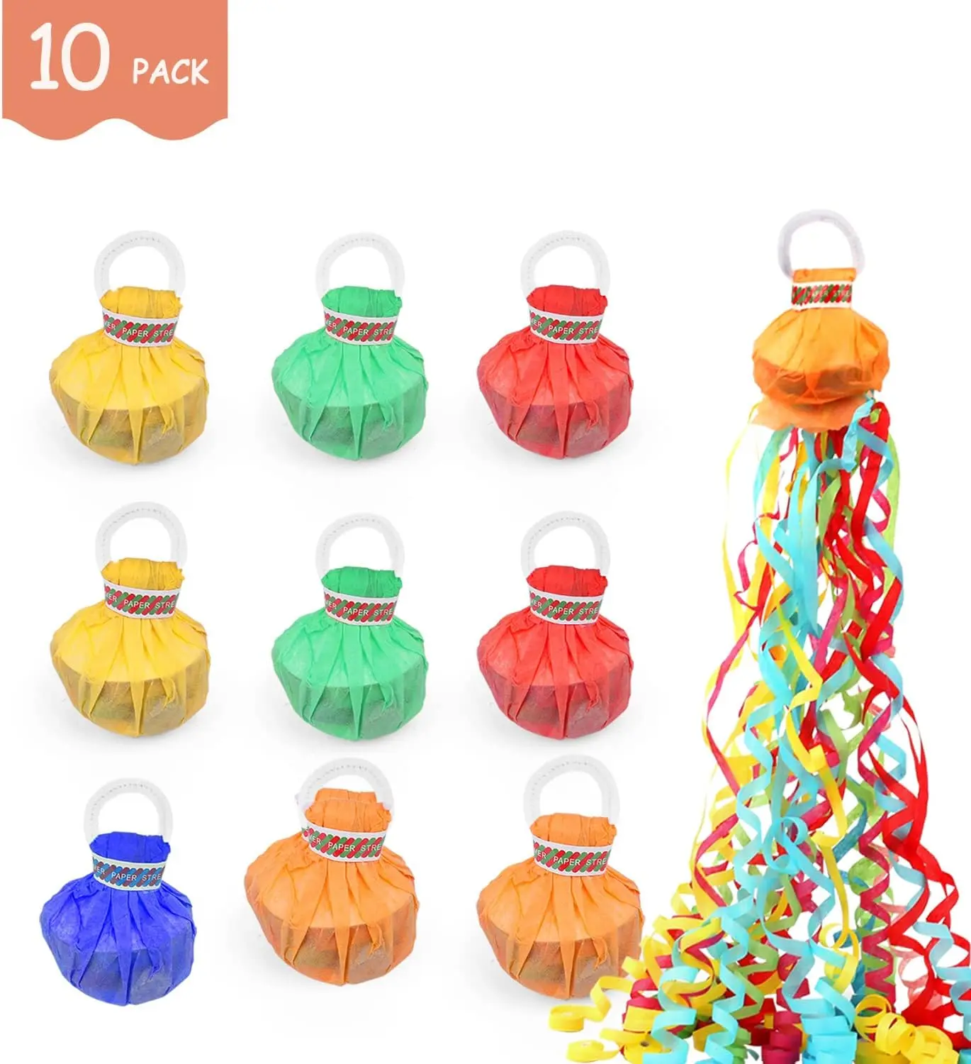 10pcs Random Colors Multicoloured Streamer Poppers with Ribbon - No Mess Paper Crackers, 15Ft/4M Hand Throw Confetti Streamers for Happy Birthday, Ceremony - Home Improvement Building Supplies Wallpaper & Wall Trim Gift Pack