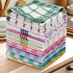 10 Piece Coffee Grid Dishcloth Set, Style Fabric, Easy Stain Removal, Quick Drying, Absorbent Kitchen Towels, Hand Wash, Space Theme