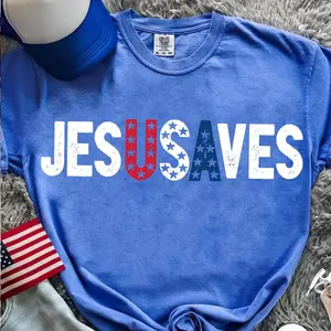 Comfort Colors Jesus Saves USA T-shirt,Christian Patriotic JesUSAves T Shirt, USA Jesus tee, 4th of July Gift, USA Red white and blue TShirt Gift Graphic Tee