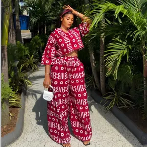Soft African Print Top & Baggy Pants Outfit Set for Summer - Perfect for Summer Wear - Clothes, Womenswear Comfort Suits Elegant Fashion Long Sleeve