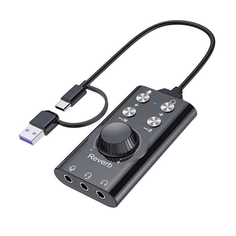 Mini Voice Changer Sound Card, Portable Voice Modulator with Male/Female/Baby/Monster 4 Voice Effects, Adjustable Reverb Audio Mixer, Plug & Play Live Sound Changer for Game Chat, TikTok Live,