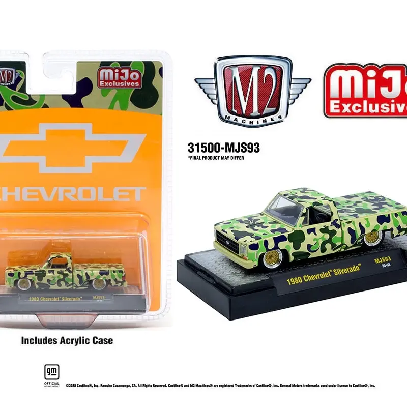 M2 Castline 1:64 Diecast Model Car - 1980 Chevrolet Silverado Custom with Custom Camouflage Design, MiJo Exclusives Collector's Edition Collectible