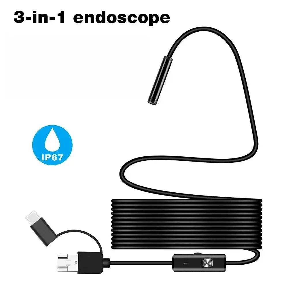 Compact Waterproof 3-in-1 USB Endoscope with LED Lights, 7mm Soft Cable Borescope Inspection Camera for OTG Android Phones, USB-C/PC/MacBook, 1m/2m Snake Camera for Pipeline Inspect, Photo Video Capable, Search And Rescue