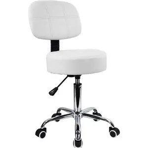 KKTONER Round Rolling Stool with Back PU Leather Height Adjustable Swivel Drafting Work SPA Medical Salon Stools Chair with Wheels