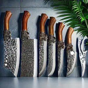 Thickened stainless steel kitchen  set, multi-functional combination set, ultra-sharp chef's Cooking butcher  chopping   boning, vegetable   seafood  fruit  bread  Meat Bone Cleaver Utensils Blade Plastic Knives