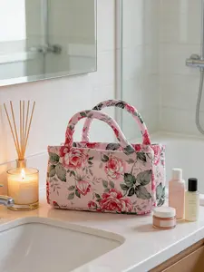 Flower Print Storage Basket, Foldable Fabric Organizer, Portable Underwear and Miscellaneous Holder, Home Organization for Kitchen Bathroom Bedroom Office, Collapsible Storage Baskets, Floral Pattern Basket