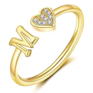 Women's Adjustable Initial Heart Ring, Fashionable and Delicate Stackable Letter Ring, Ring Gift for Women's Proposal, Engagement