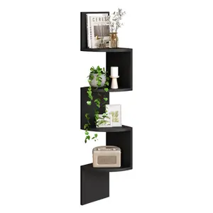 Wall-Mounted Corner Shelf, Four-Tier Storage Rack for Living Room, Bedroom, Bathroom, Home Office, Country Style, Decor, Wooden Wall Shelf