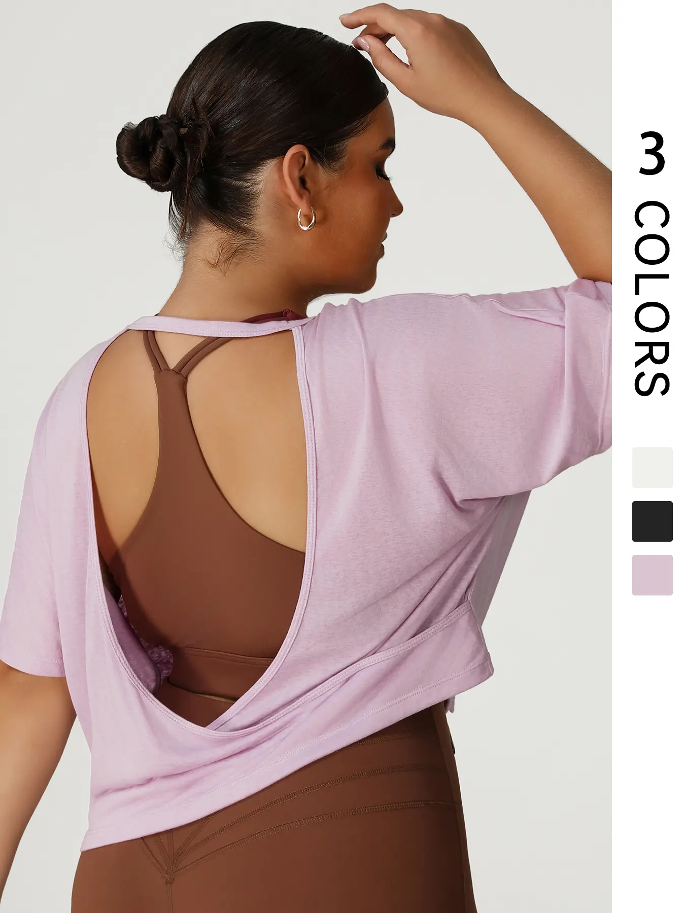 1 PCS Plus Size Women's Solid Color Round Neck Crossover Backless Loose Sporty Short Sleeve T-Shirt, All Season Activewear, Activewear Clothes, Comfortable Breathable Gym Workout Tops, Sportswear