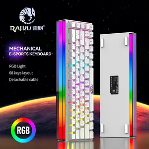 Raiku Gk68 Mechanical Backlit Keyboard, Wired Connection, RGB Lighting Effects, Full-Size Hot-Swappable Blue Switches, Gaming & Office Use