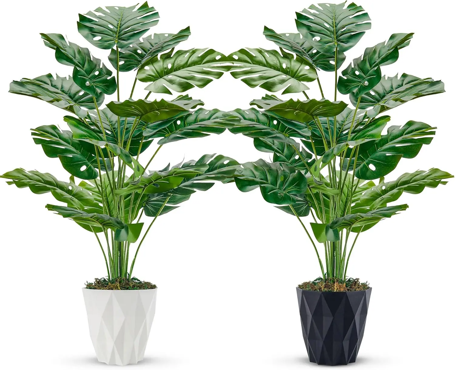 Der Rose 2-Pack 28" Large Decorative Monstera Plastic Plants with White & Black Pots - Artificial Flower Decorations, Botanical Flower Arrangement for Living Room, Office Home Decor, Botanical Flower Arrangement Artificial Plants