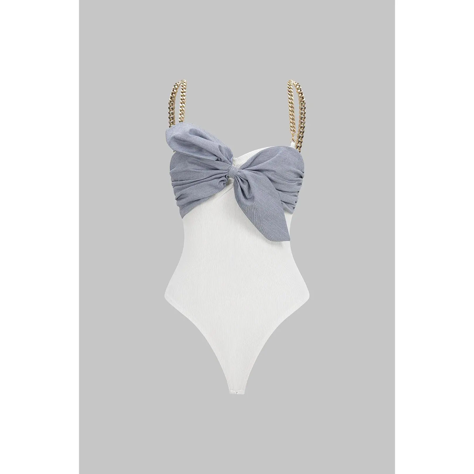 Patchwork Metallic Chain Knot Sleeveless Bodysuit