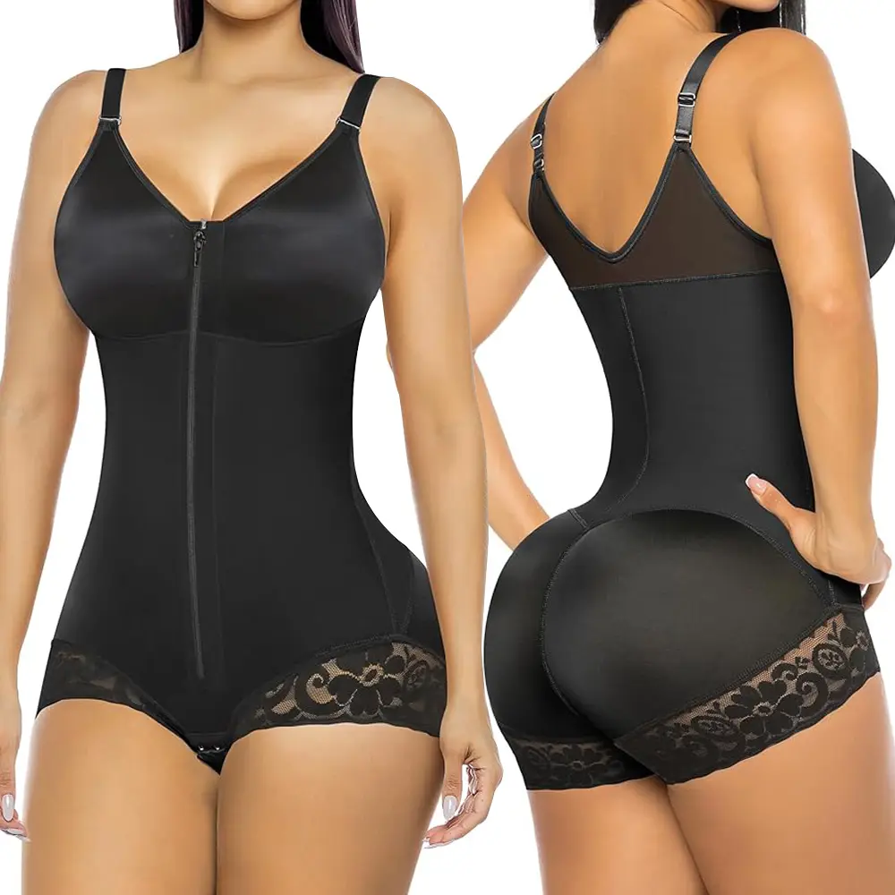Postpartum Shapewear Bodysuit for Women, Zipper Closure Slimming Underwear, Breathable Seamless Design
