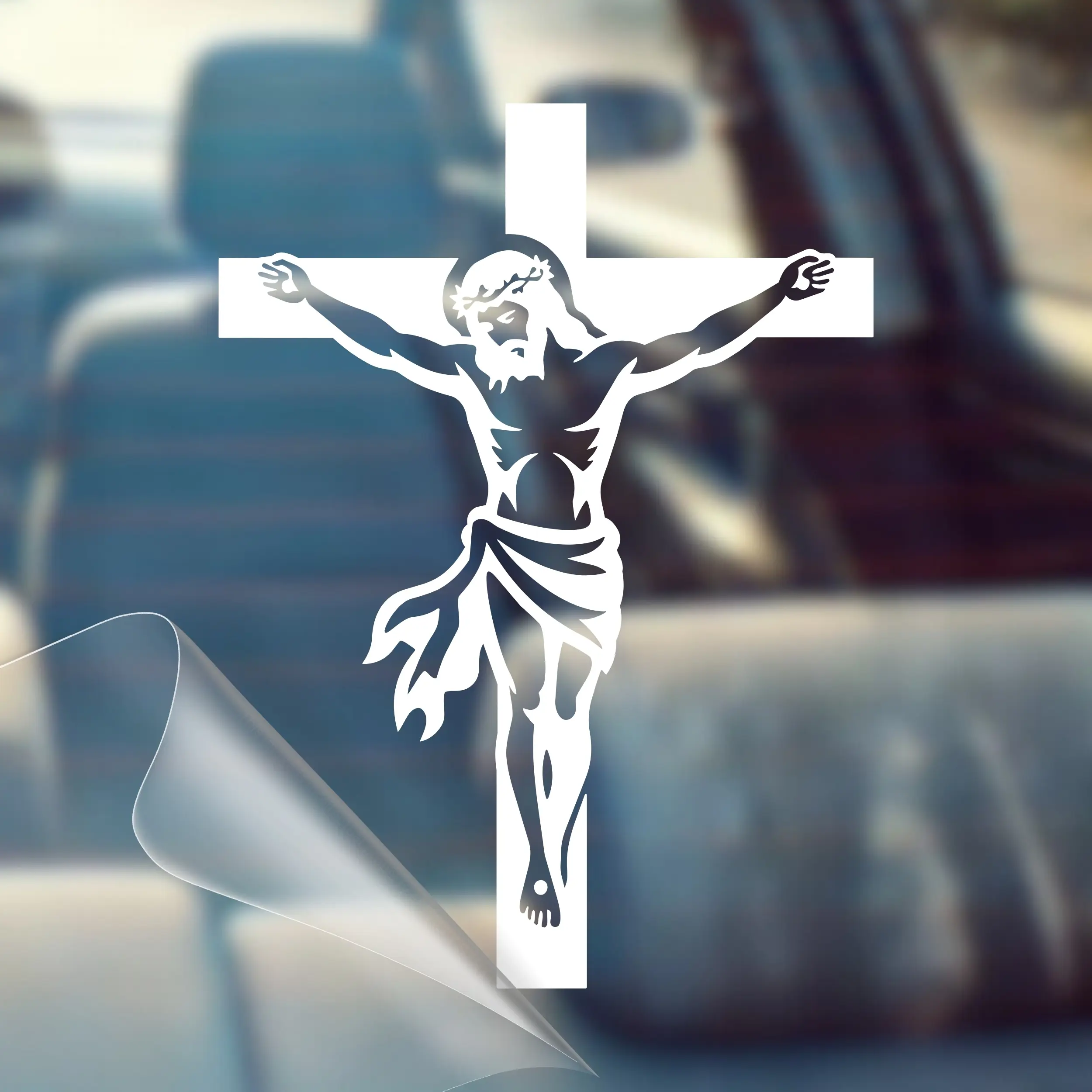 Jesus Crucifix - Christian Car Decal Sticker – Made in USA, Waterproof Oracal 651 Vinyl