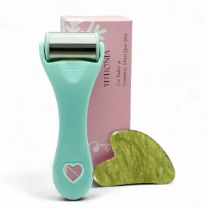 2PCS Ice Roller for Face & Natural Stone Gua Sha – Stainless Steel Face Ice Roller to Reduce Puffiness, Redness & Headaches – Cooling Facial Roller for Skin Care, Irritation Relief & Spa-Like Experience at Home