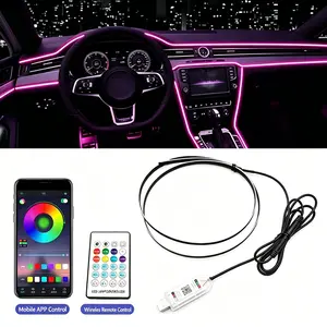 2-in-1 Smart LED Car Interior Light with USB Port, Fiber Optic Ambient Lamp, Wireless App Control & Music Sync, Decorative Car Accessory Gift for Men & Women