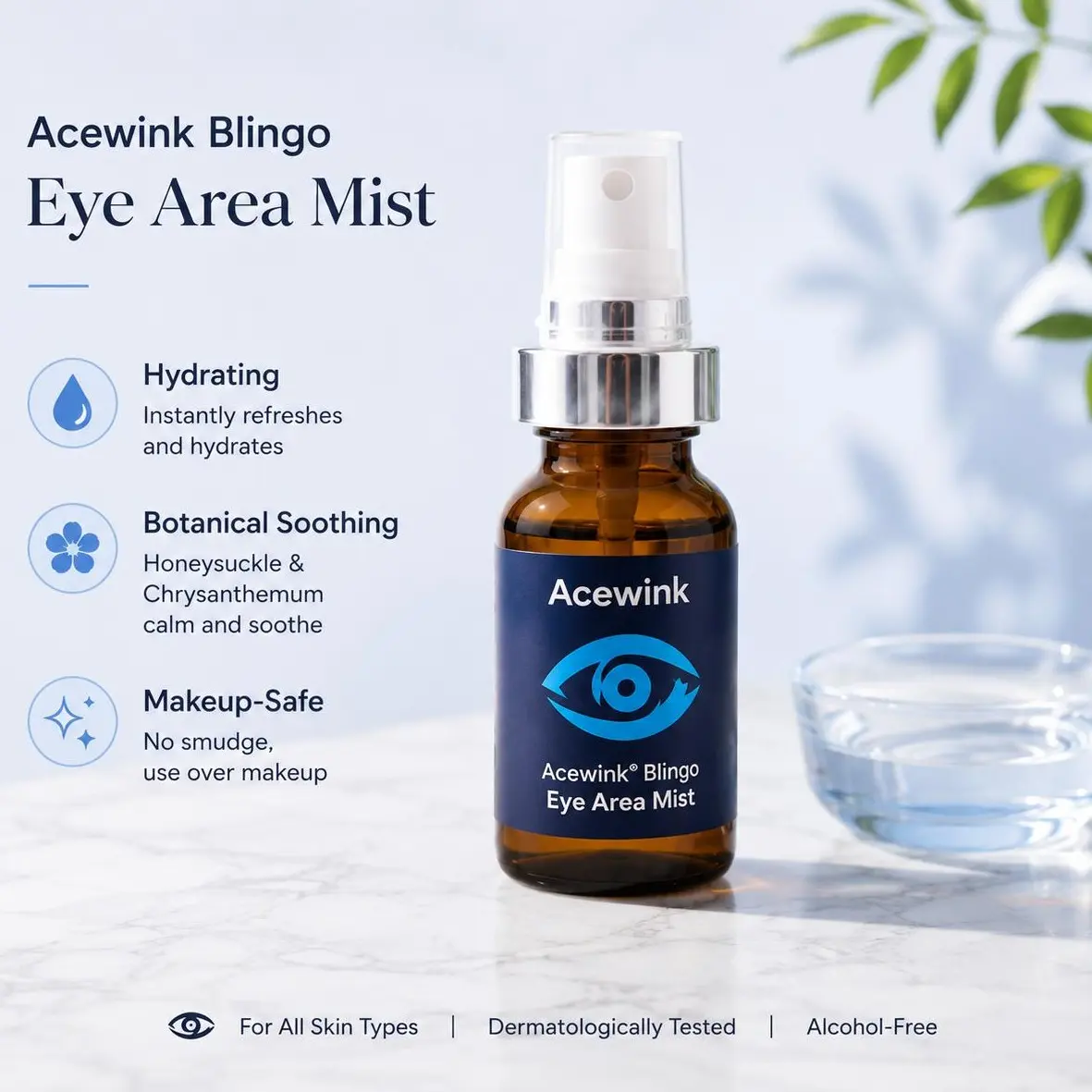Acewink Blingo Honeysuckle & Chrysanthemum Botanical Eye Mist - Honeysuckle-Infused, Soothing, Hydrating, Makeup-Safe, No Makeup Smudge Relief for Dry Eyes, All Skin Types Brightener Eye Care Formula Eye Gel Hydrate