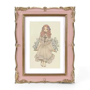 Vintage Picture Frame 5x7 Pink Gold, 5 by 7 Ornate Decorative Antique Frame with Mat for 4x6 Photo, Fancy Matted Frame for Desktop or Wall, Horizontal or Vertical Gift Decoration