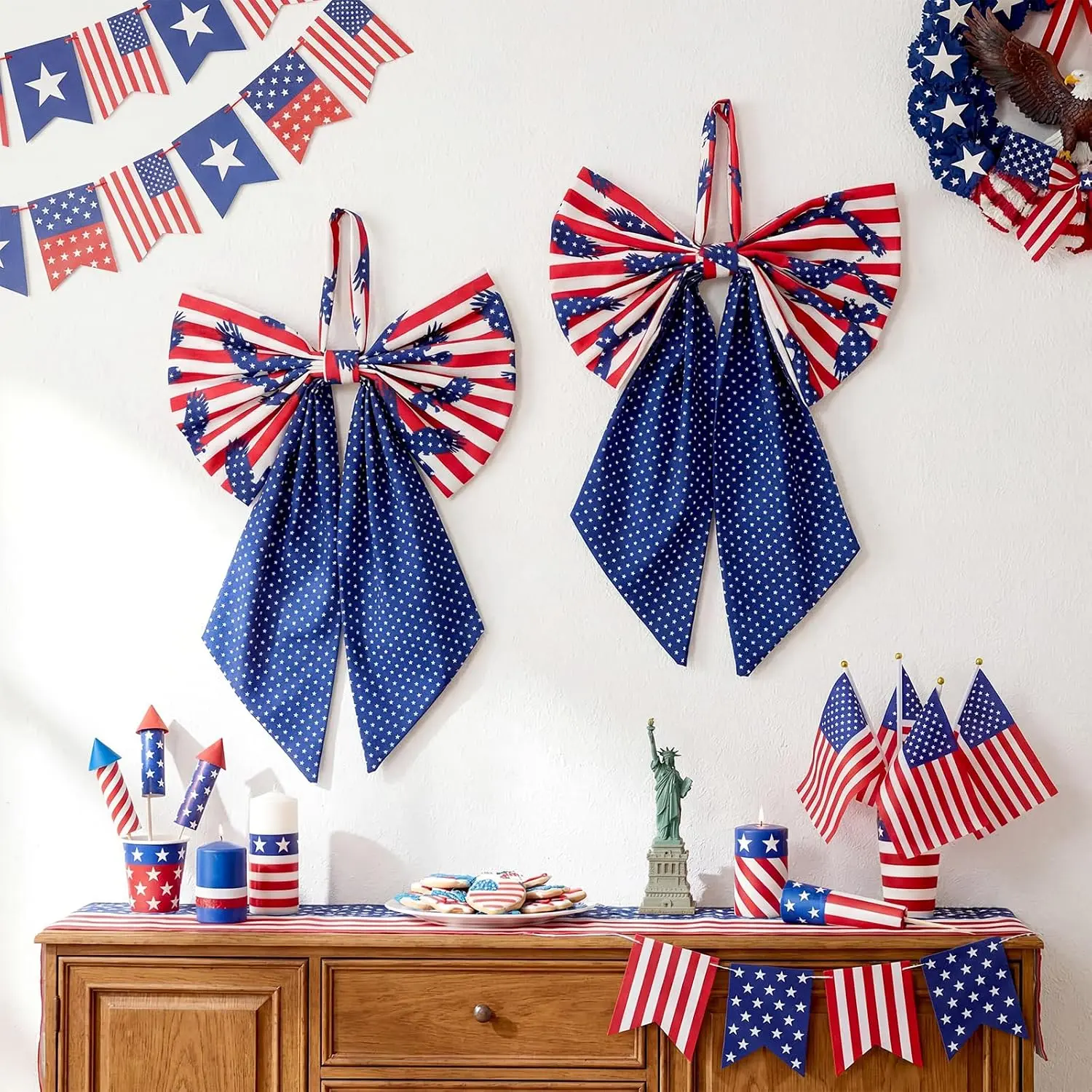 Blue Eagle 2 Pcs Wreath Bows 19.6'' x 11.8'' Wreath Sash for Front Door Christmas Party Yard Doorway Indoor Outdoor Wall Decoration (Independence Day)